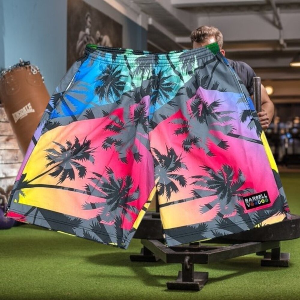Barbell Voodoo Pink Hawaiian Drawstring Crossfit Gym Shorts w/ Pockets XXL READ
